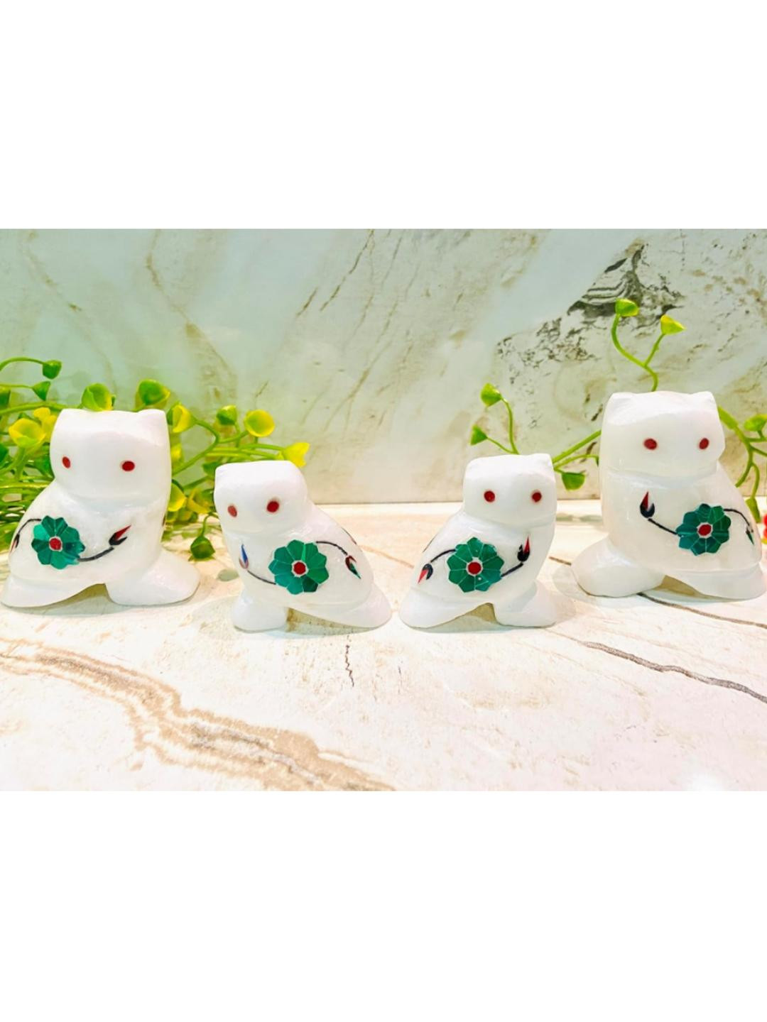 Altaica Pack of 4 White Marble Owl Figurine Showpiece
