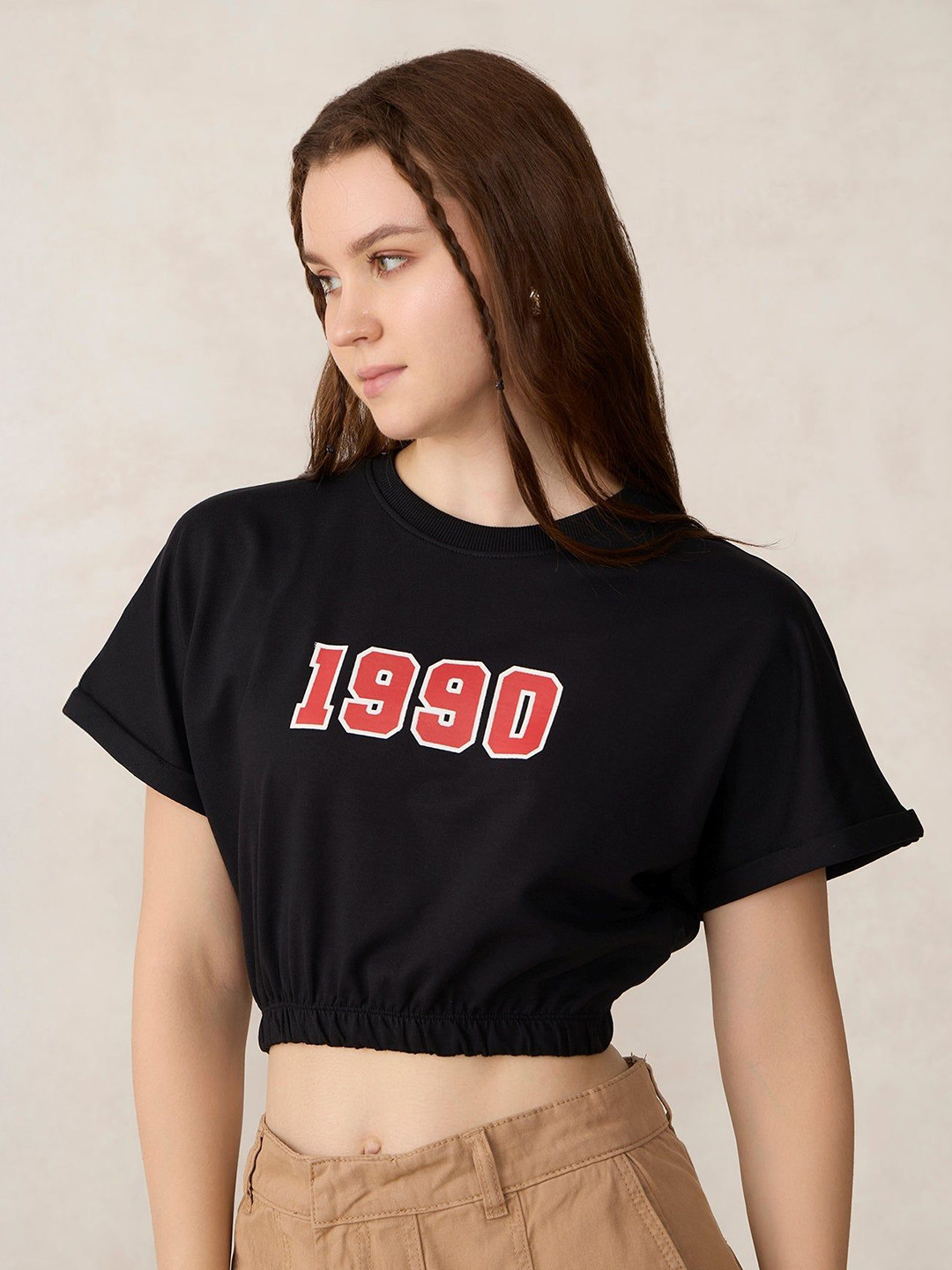 Outzidr Typography Printed Round Neck Raglan Sleeves Cotton Boxy Fit T-shirt