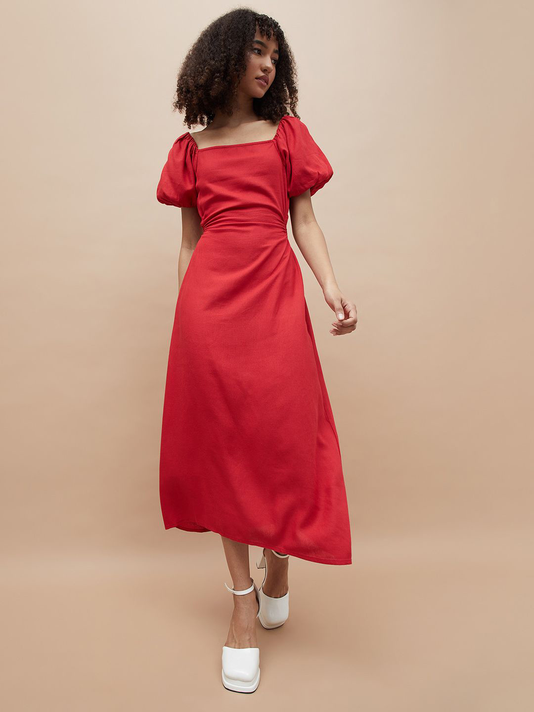 Ginger by Lifestyle Women Square Neck Pure Cotton A-Line Midi Dress With Cut-Out Detailed