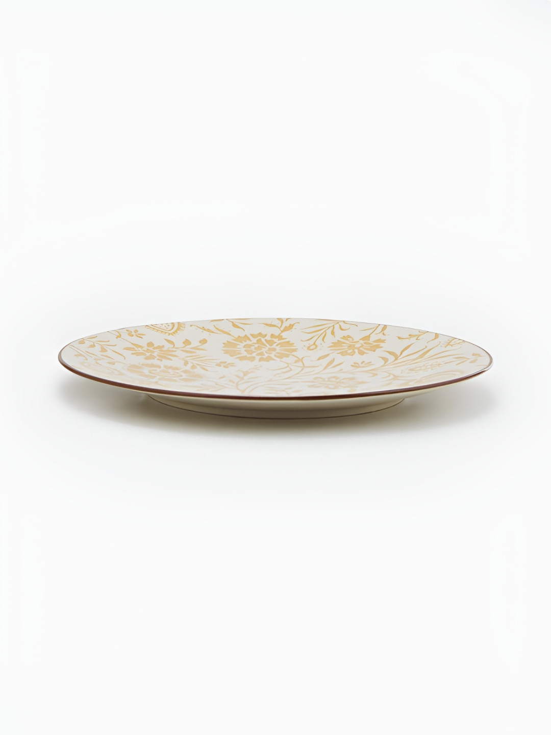 Fabindia Nargis Yellow Printed Matte Ceramic Dishwasher And Microwave Safe Plate