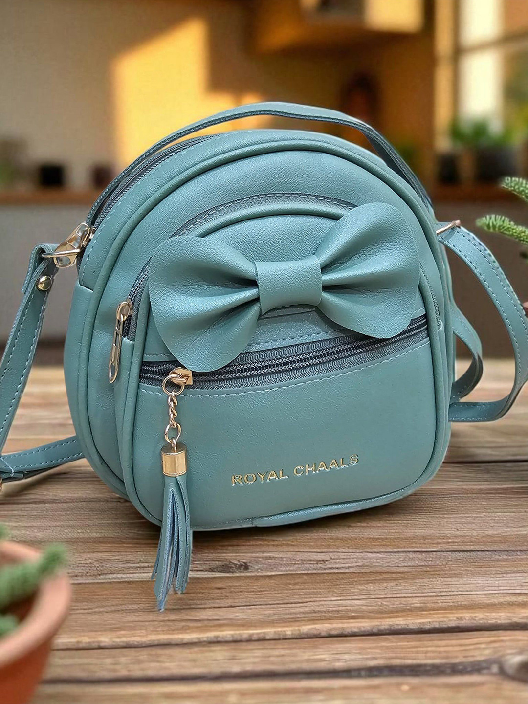 ROYAL CHAALS Women Solid Crossbody Bow Detail Sling Bag