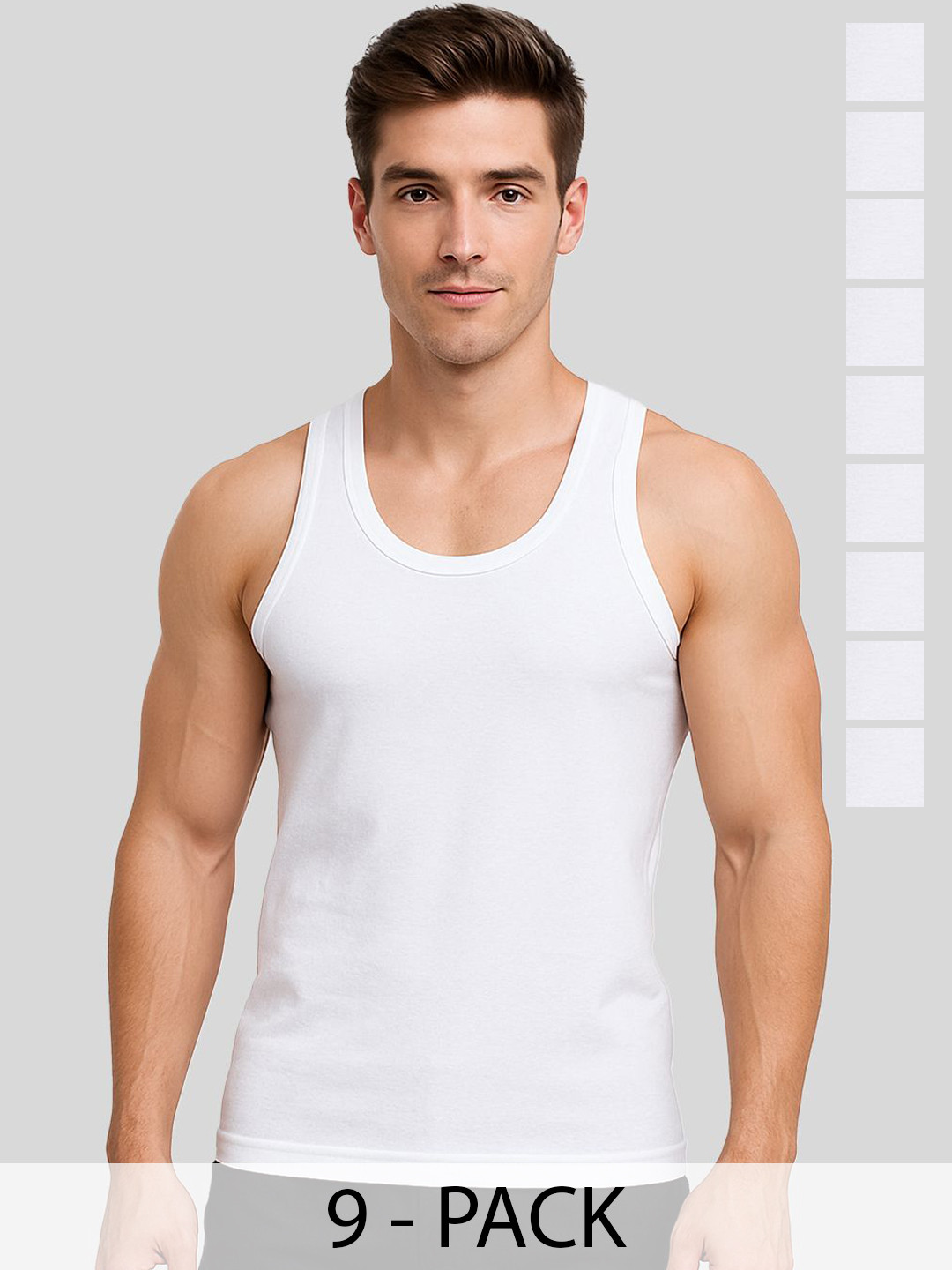 AMUL COMFY Pack Of 9 Pure Cotton Under Shirt Vests AC-PLVESTRN-WH-75-9P