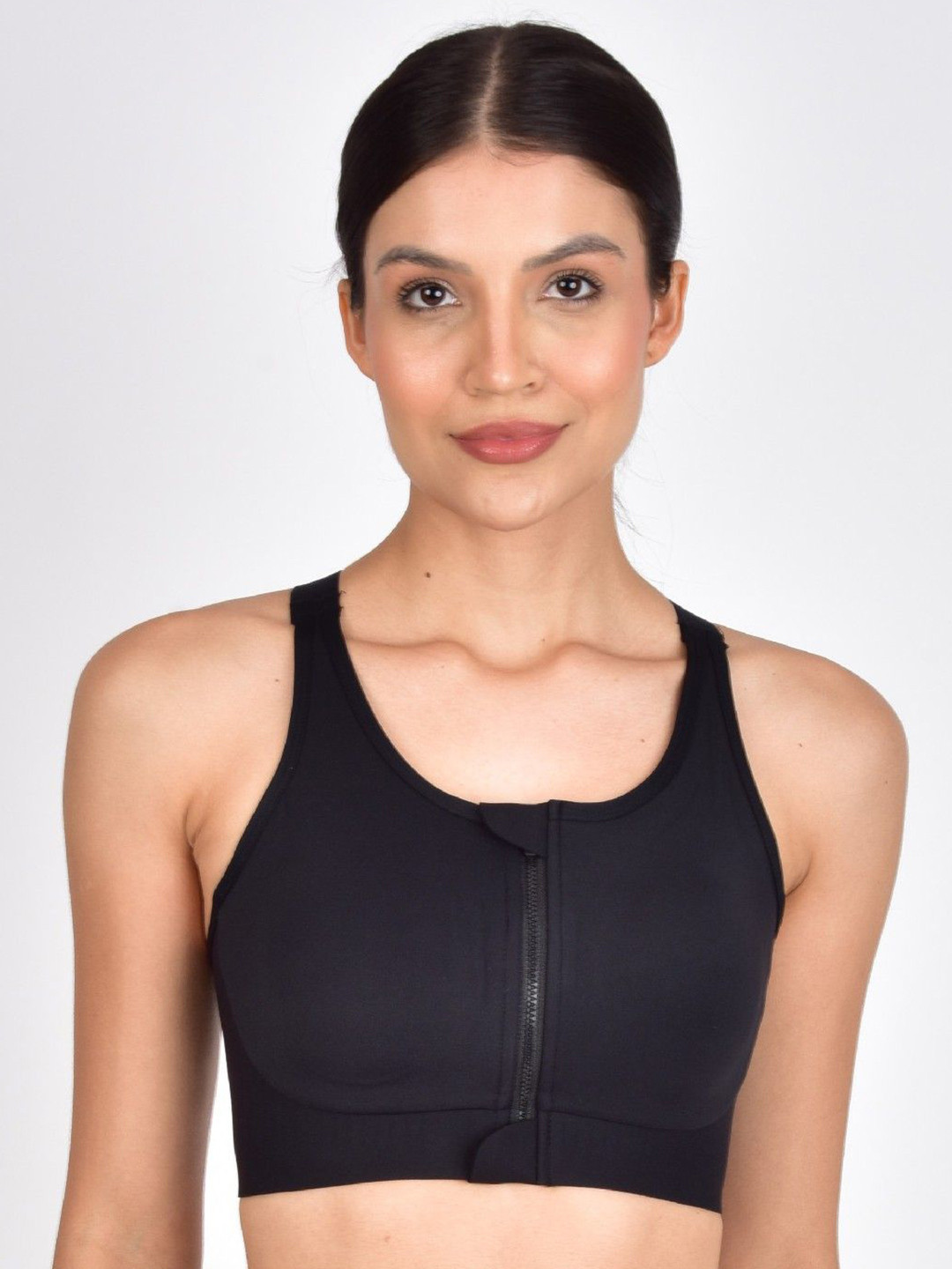 Poftik Full Coverage Zip Front Wireless Padded Racerback High Support Bra