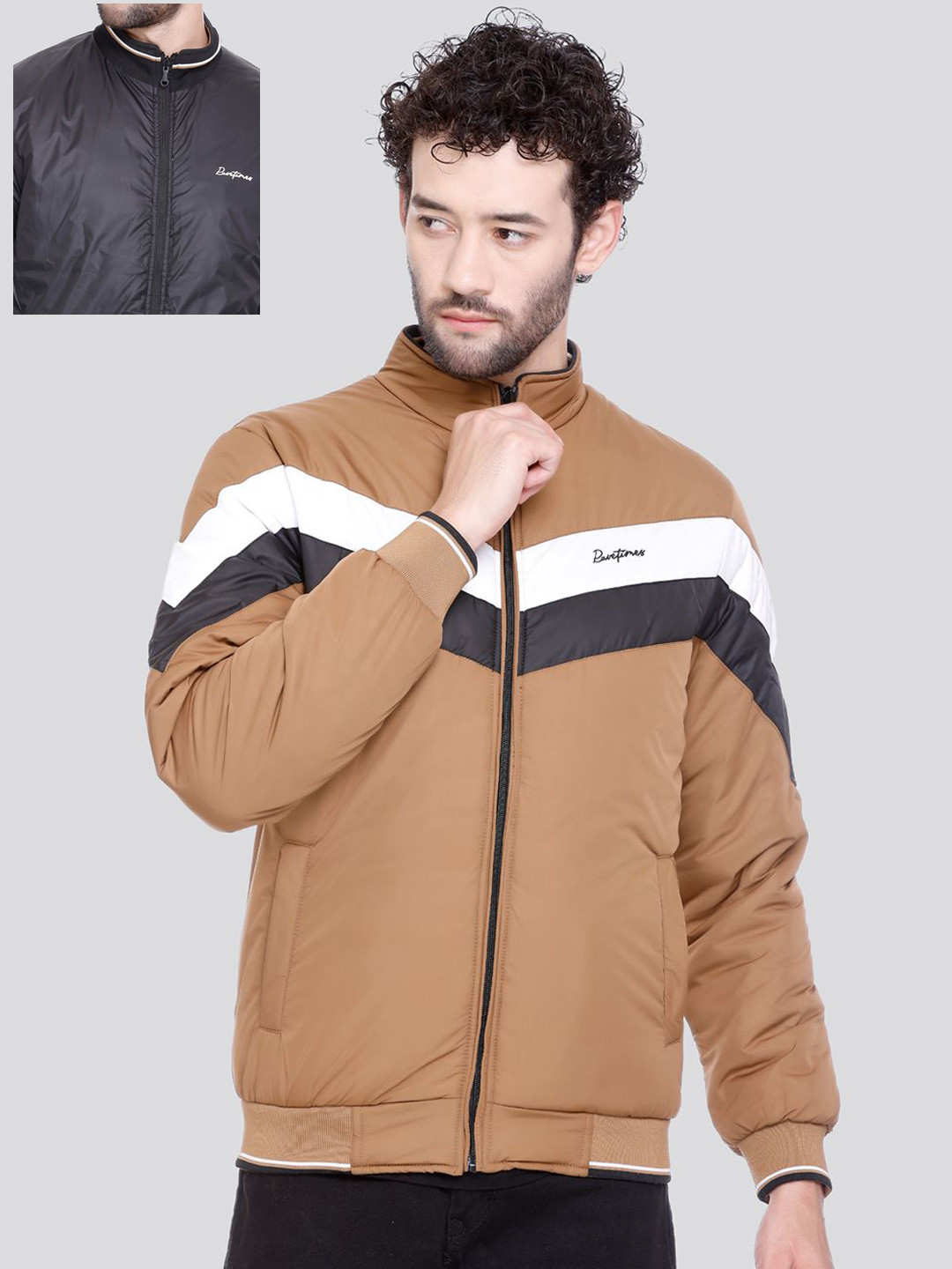 Rare Times Colourblocked Mock Collar Lightweight Puffer Jacket