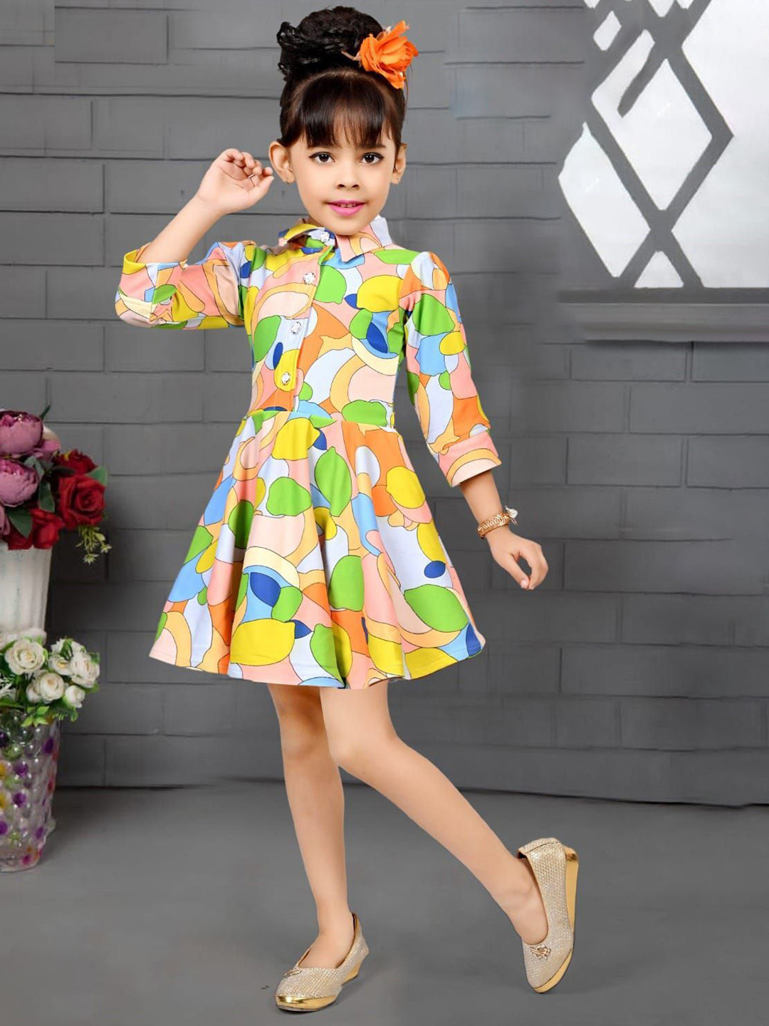 V FIRST Girls Floral Print Fit & Flare Dress