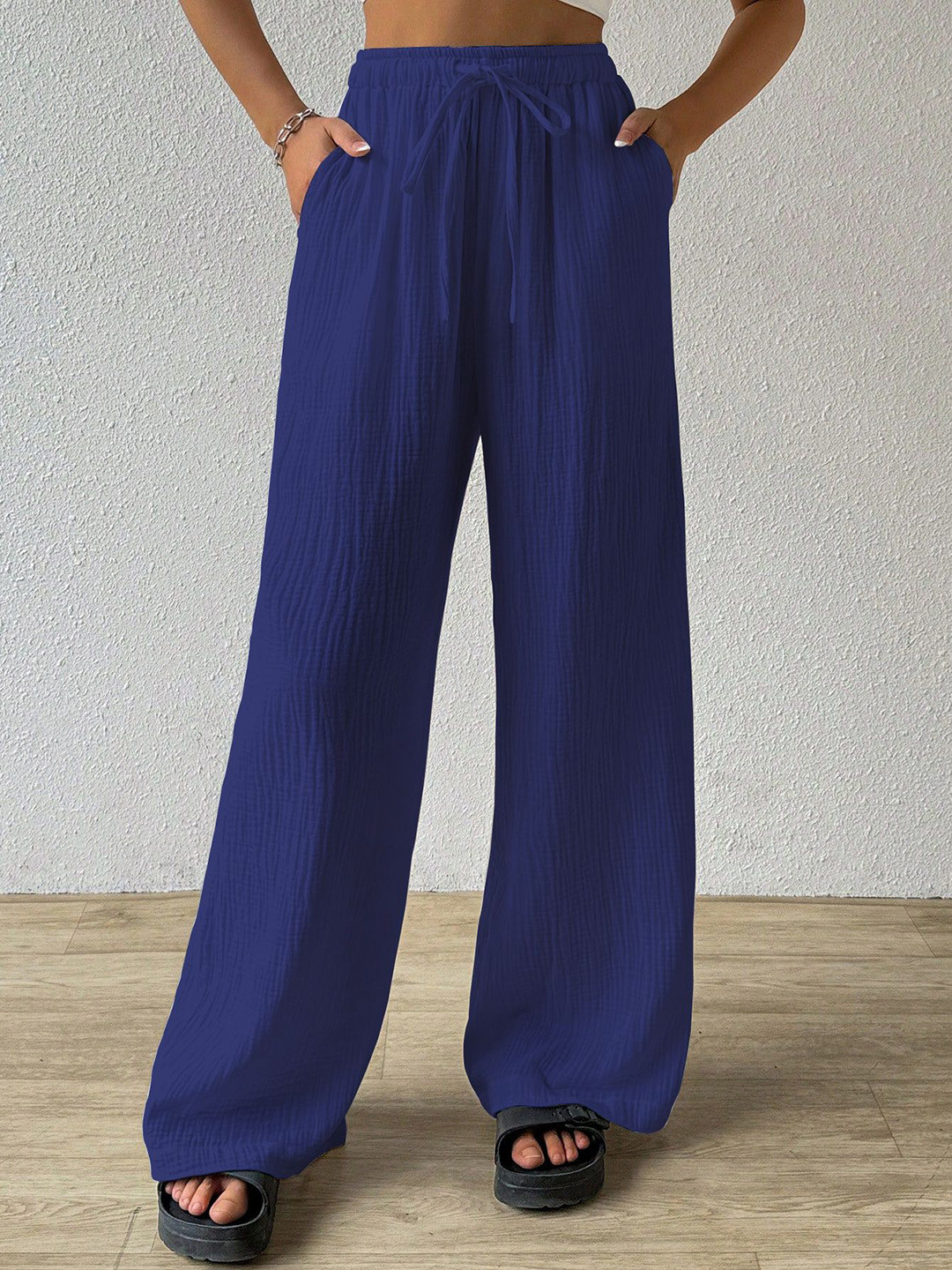 Sugathari Women Textured Relaxed Straight Leg Loose Fit Wide Leg Trousers spring-fall-25