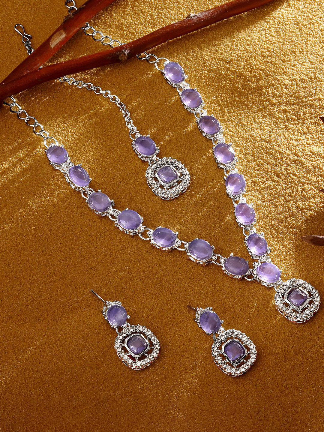 Atasi International Silver-Plated American Diamond-Studded Jewellery Set