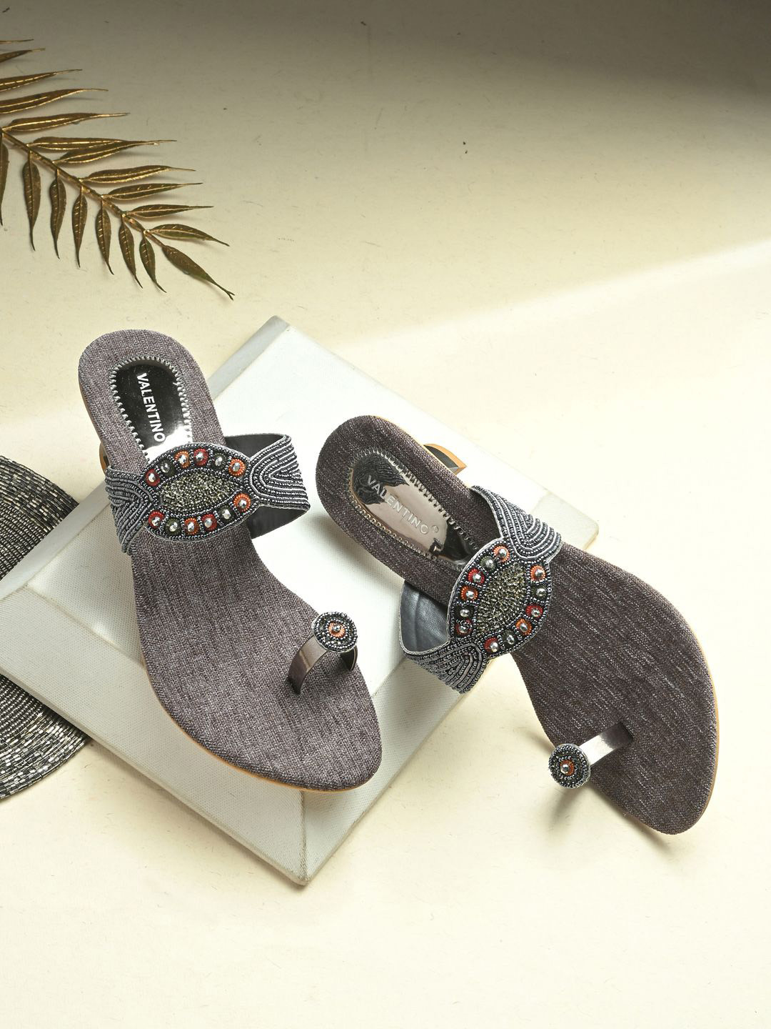 Valentino Women Embellished Block Heel Sandals with Ethnic - Embellished