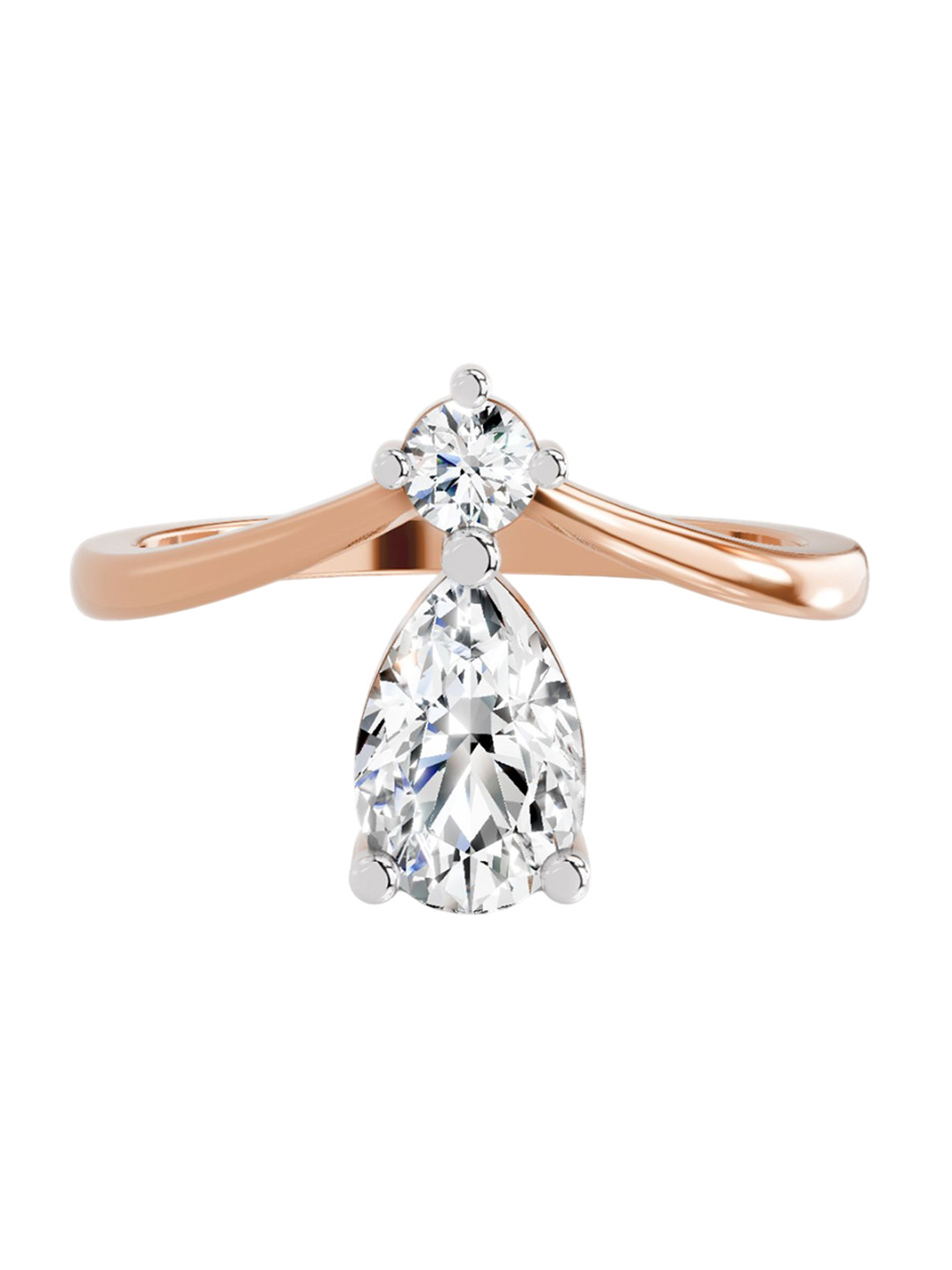 Sparkles 14K Rose Gold Lab Grown Diamond 1.03 Carat Pear & Round Shape Diamond Ring