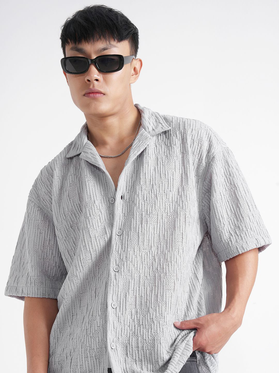 HIGHLANDER Men Textured Spread Collar Casual Shirt