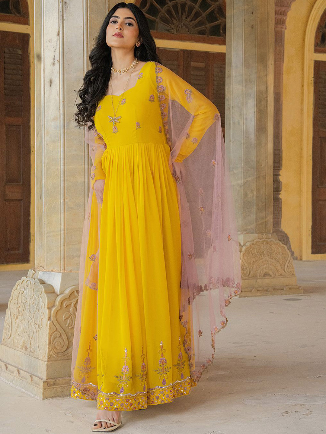 Fusionic Embroidered Anarkali Dress With Dupatta