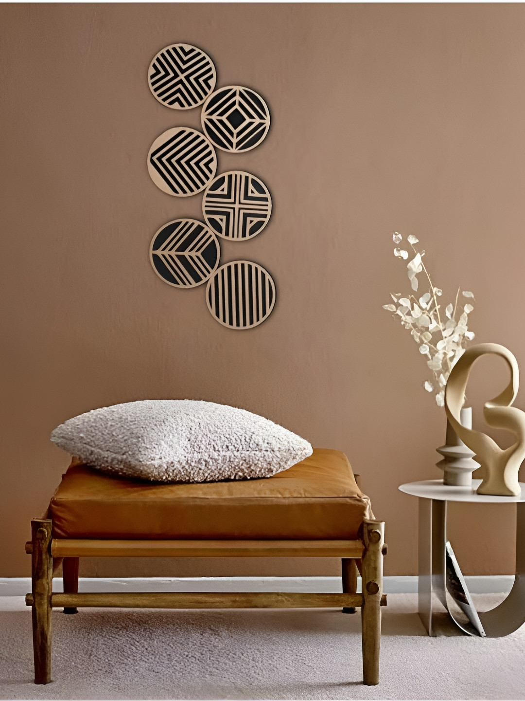 VAH Kya Bat Hai !! 6 Piece Black & Brown Mandala 3D Design Wooden Wall Sticker