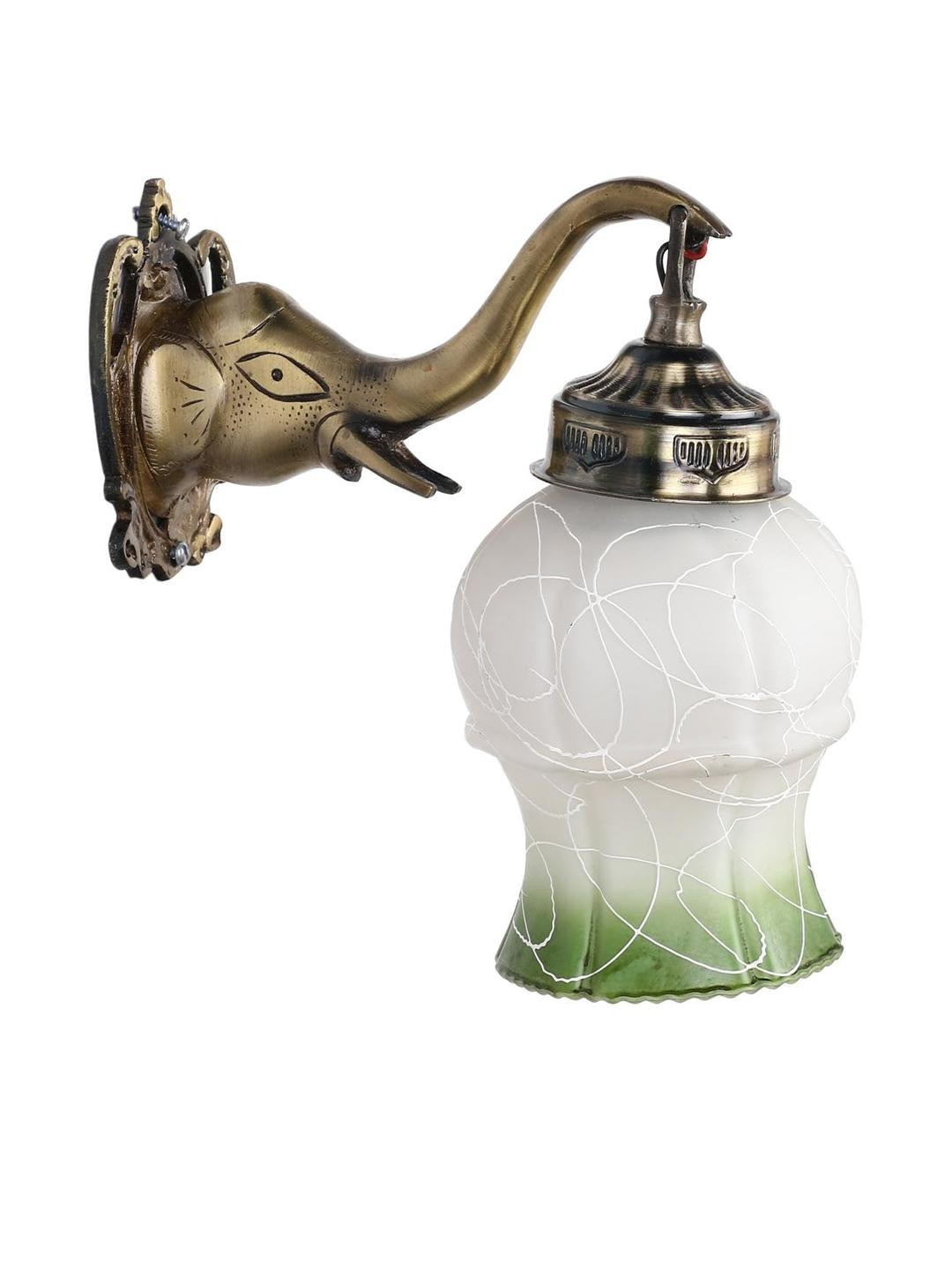Somil Premium Designer Glass Wall / Night Lamp  Elegant & Stylish Dcor Accent for Modern Interiors, Color- Green, White, Size:- 17 X 19.5 X 23 CM