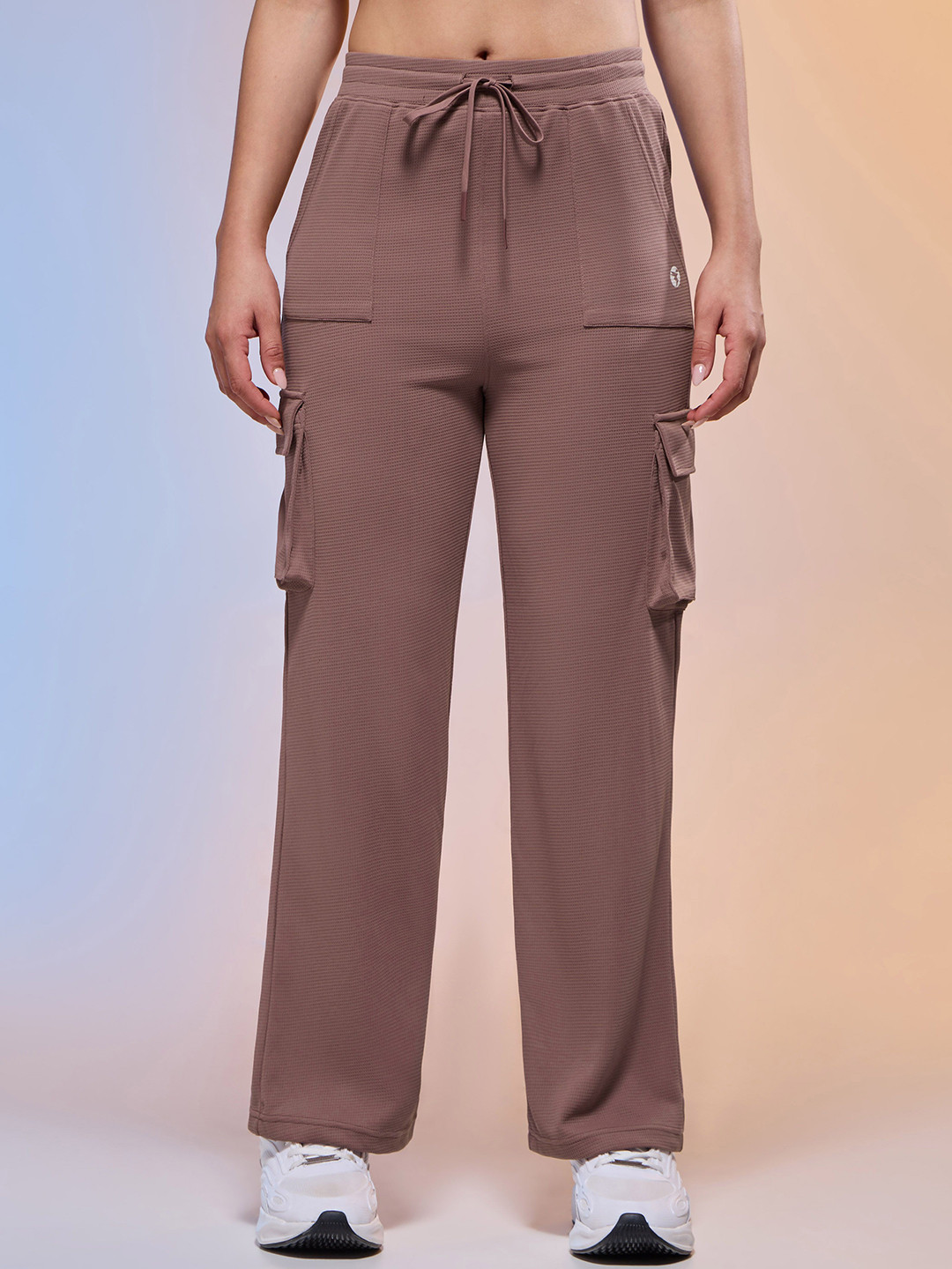Technosport Women Self Designed Straight Fit Mid-Rise Cargo Track Pant
