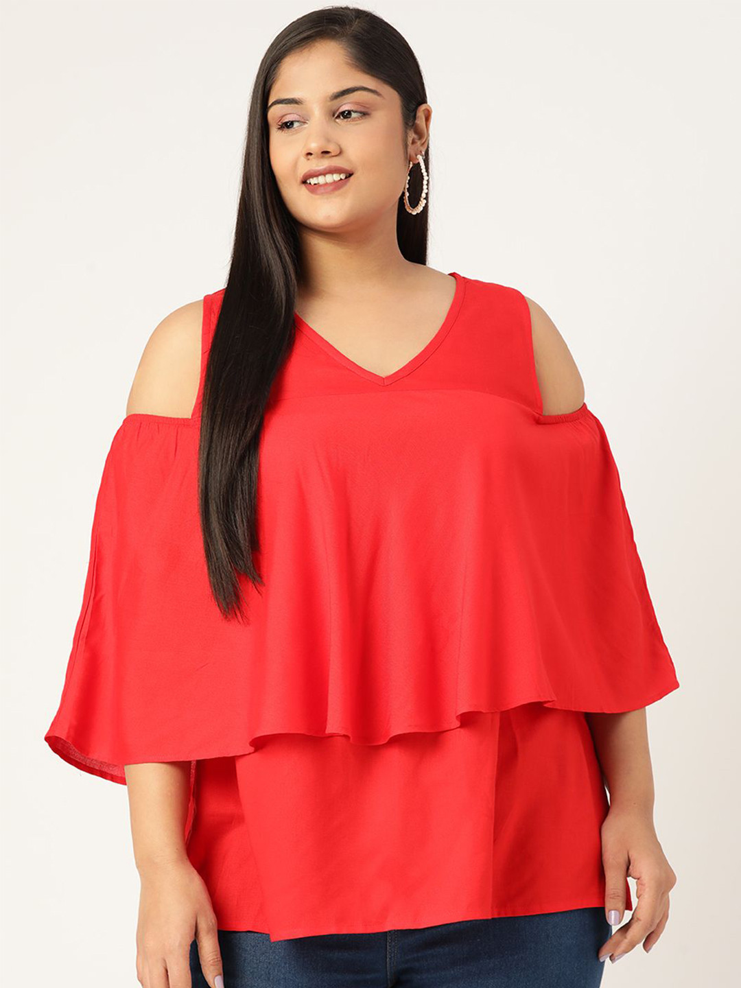 theRebelinme Women Plus Size Cold-Shoulder Sleeves Top