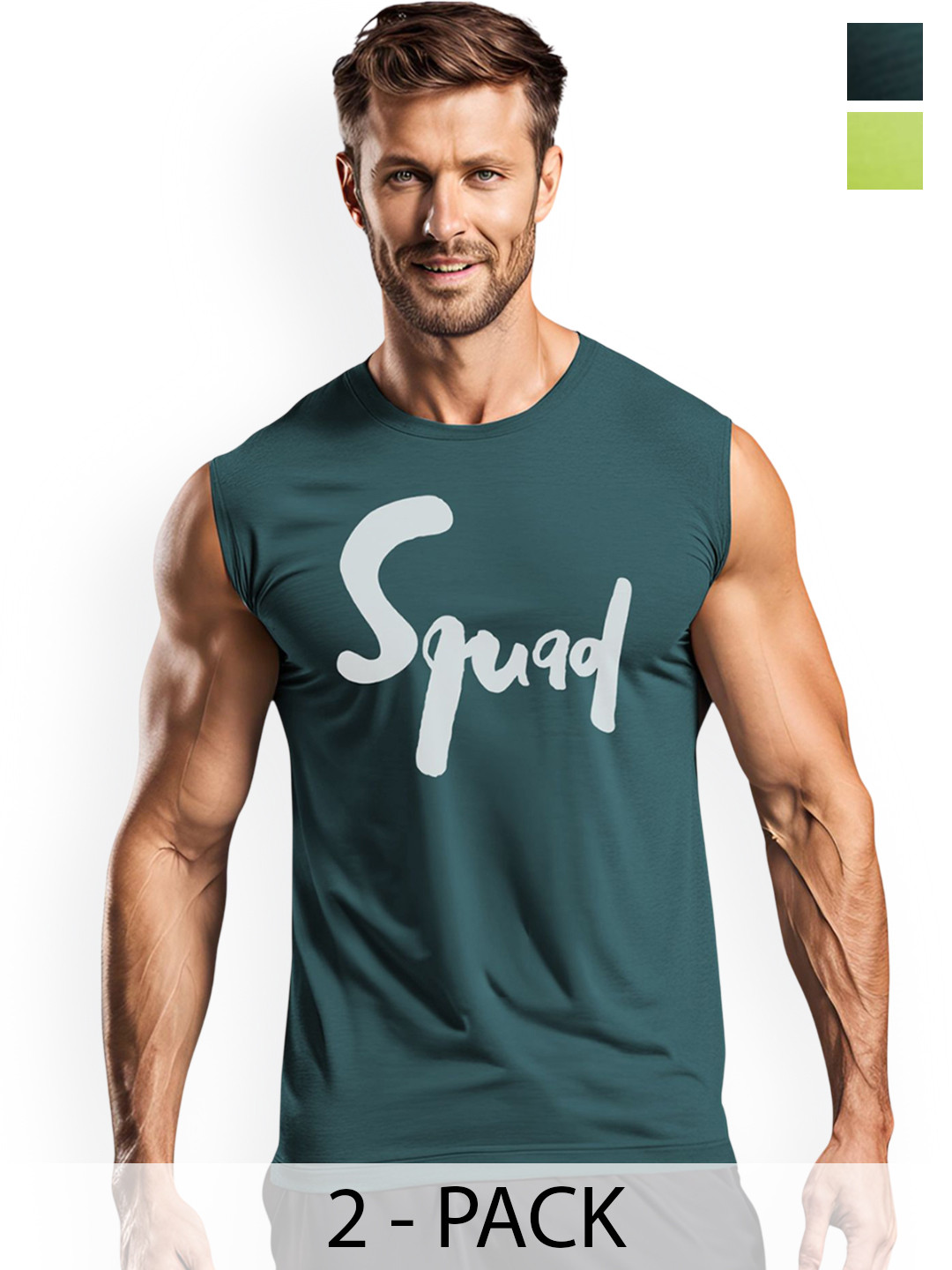 3Colors Pack Of 2 Printed Dri-FIT Gym Vests VEST-2C-CCUT-AF SQUAD_GREEN BULL_M