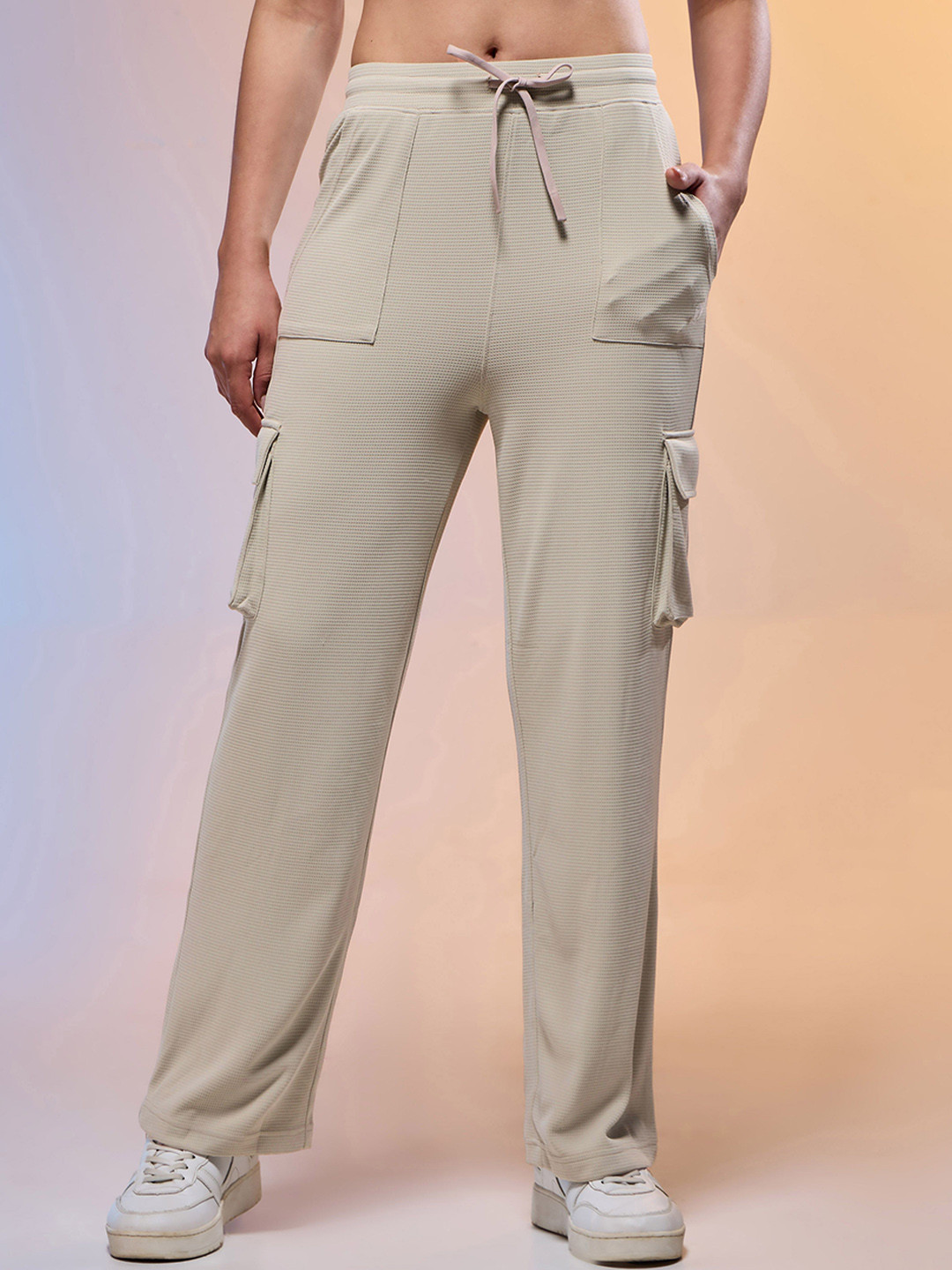 Technosport Women Self Designed Straight Fit Mid-Rise Cargo Track Pant With Technocool+