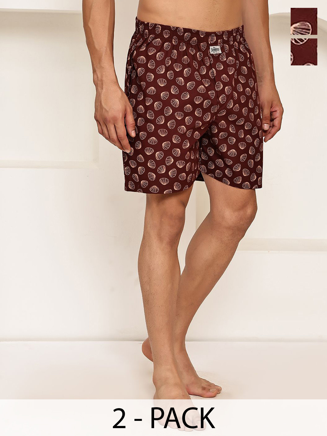 The Roadster Lifestyle Co Pack Of 2 Printed Pure Cotton Boxers-RDBX_155Maroon_Pack-2