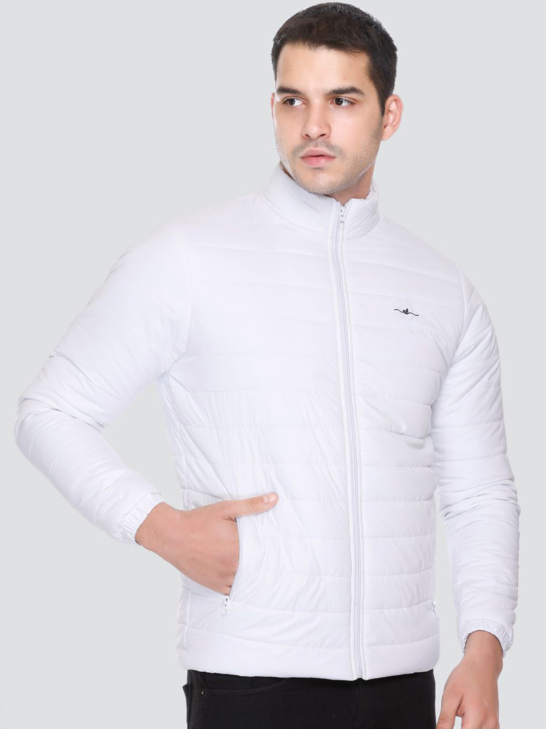 Rare Times Striped Mock Collar Lightweight Puffer Jacket