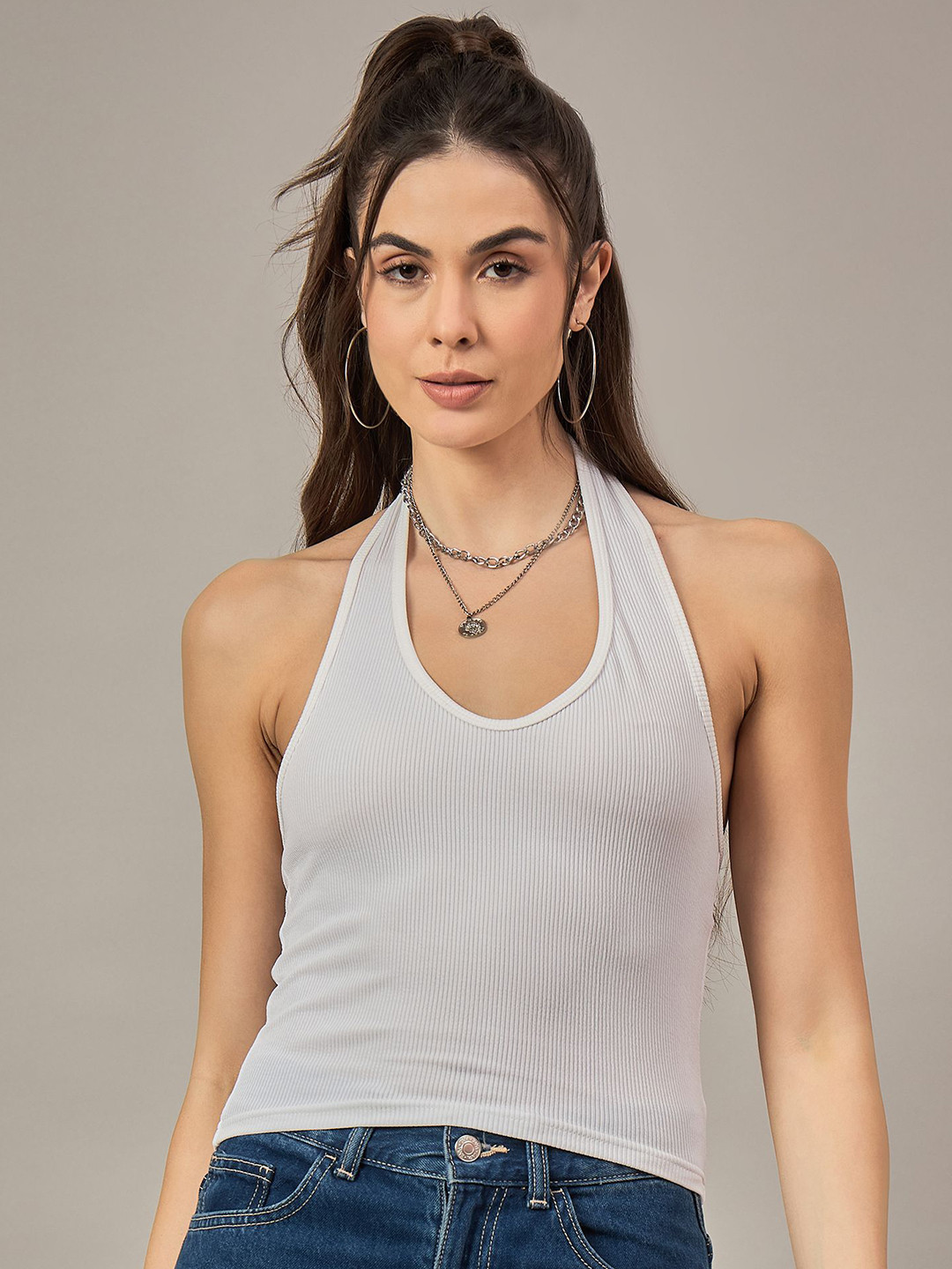 R.Code by The Roadster Life Co. Women Ribbed Halter Neck Tank Top