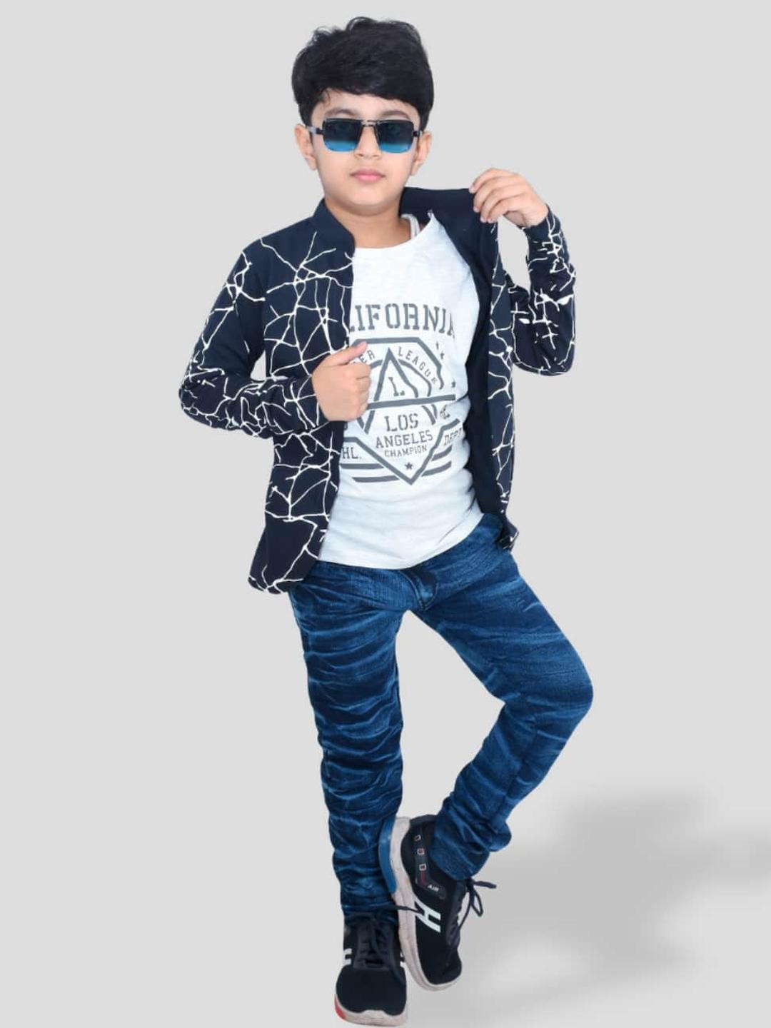Jam & Sugar Boys Navy Blue Printed Jacket T-shirt