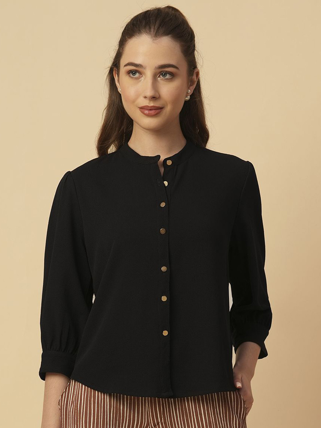Chemistry Women Solid Band Collar Casual Shirt