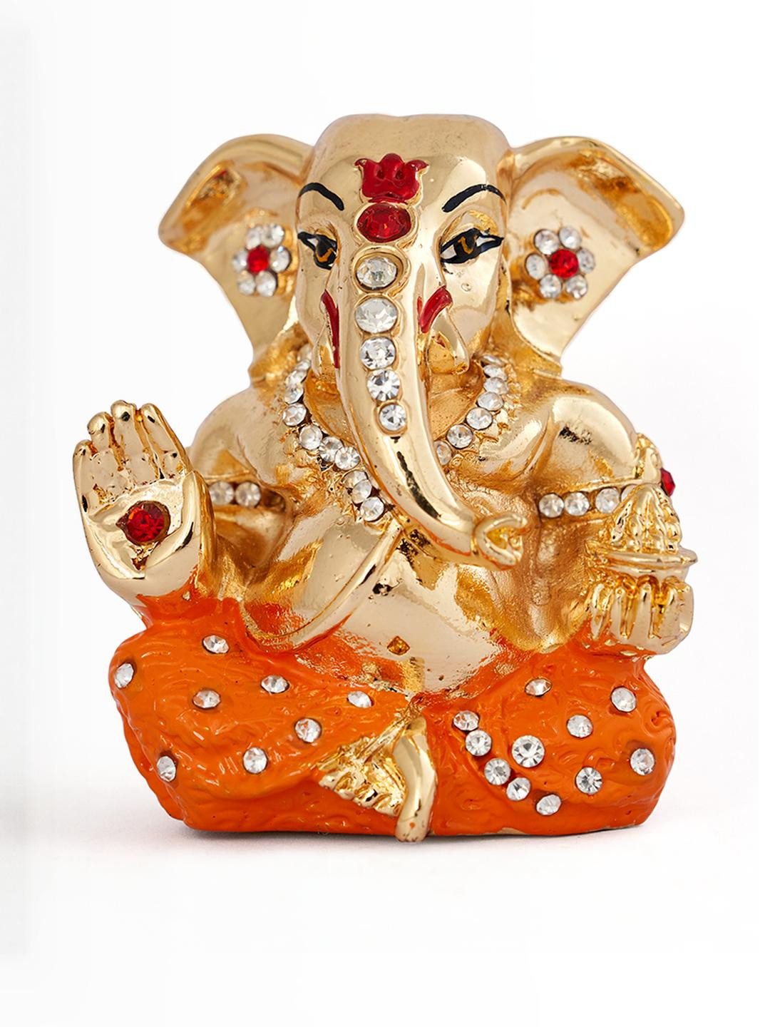Kulin Resin God Appu Ganesh Idol with Orange Embellished Dhoti