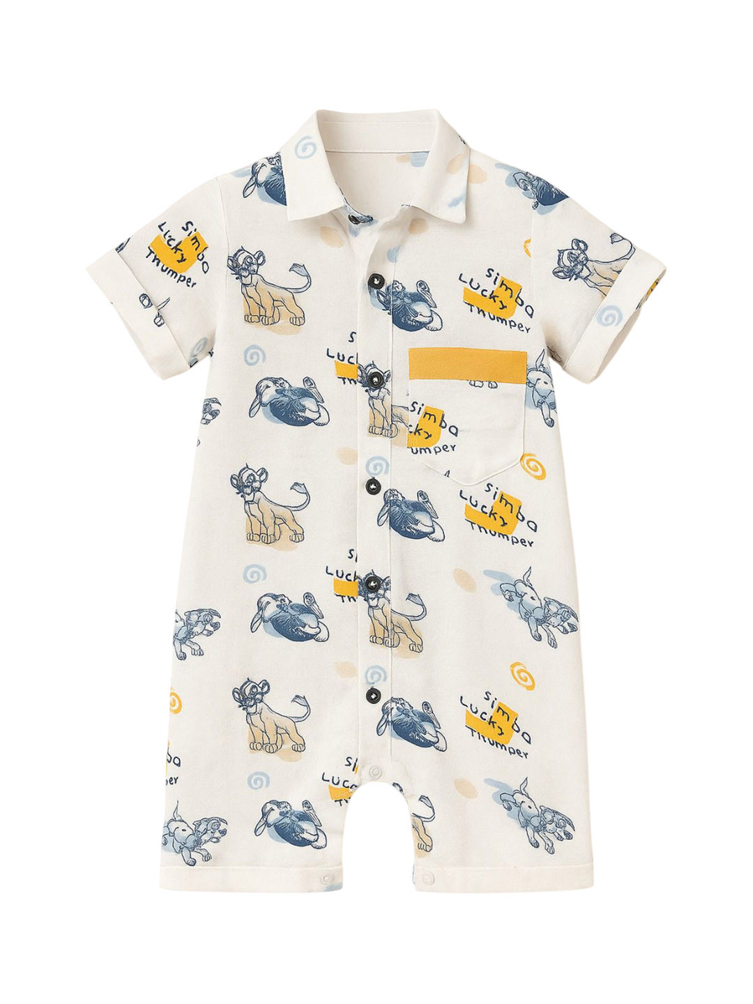 EARTHY TWEENS Infant Boys Simba Printed Organic Cotton Shirt Collar Neck Rompers