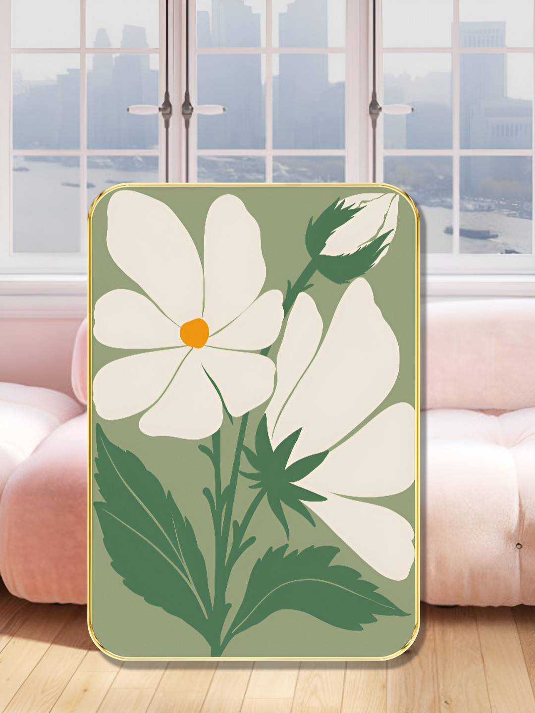 Livin'luxe White & Green Flower Rectangle Wall Art
