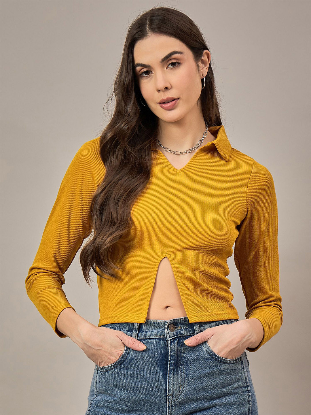 R.Code by The Roadster Life Co. Ribbed Shirt Style Top