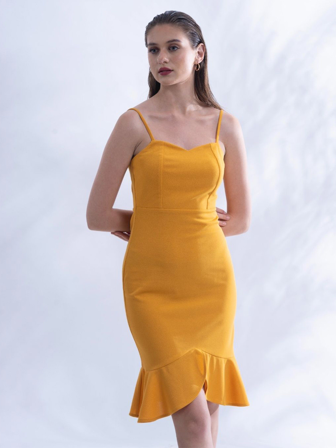 Myclo SHINE BRIGHT Women Shoulder Straps Satin Bodycon Mini Dress