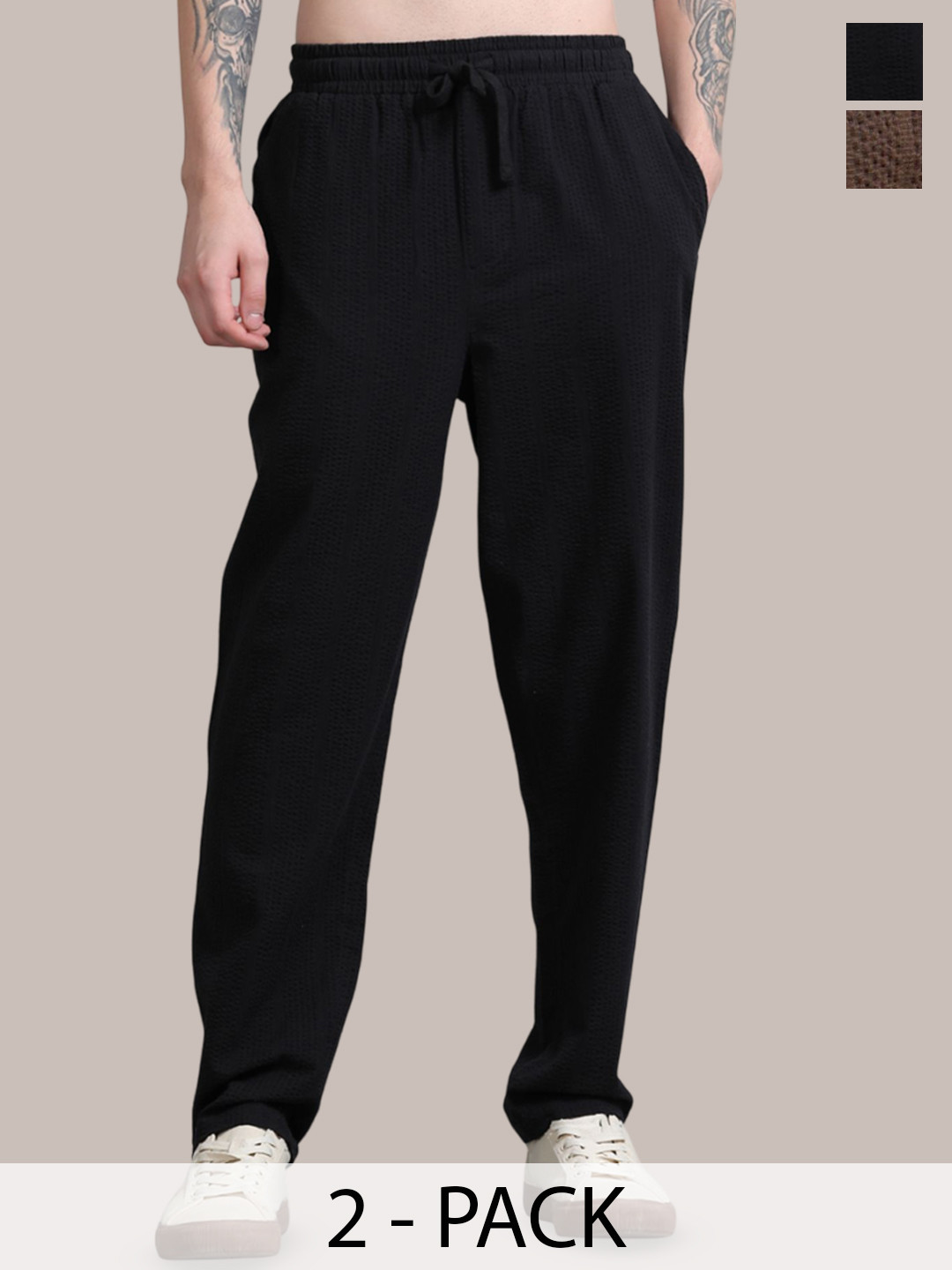 StitchX Men Pack of 2 Textured Seersucker Resort Joggers Trousers