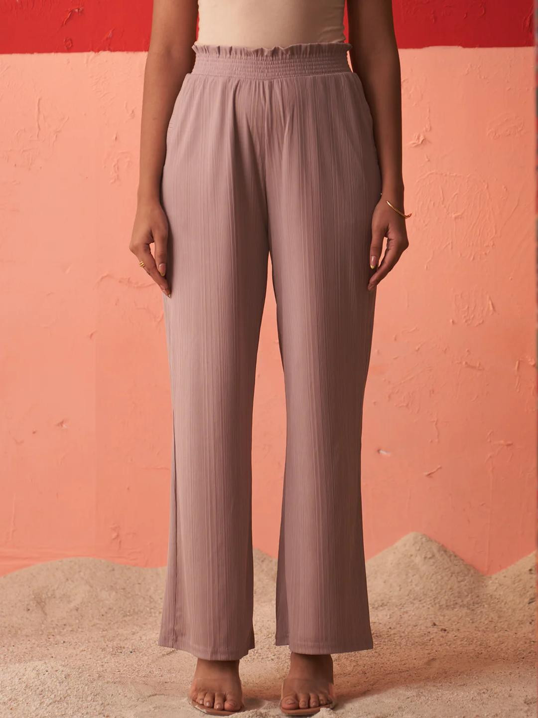 Lakshita Women Pink Straight Fit Smocking Waist Band Palazzo