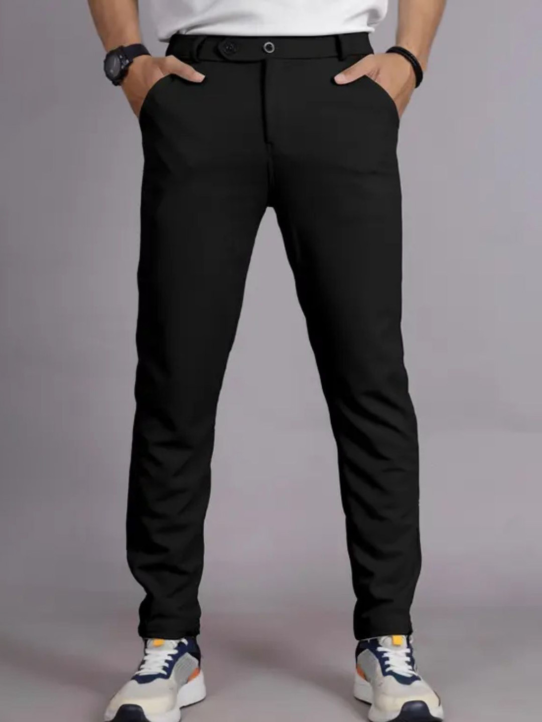 NavaSo Men Cotton Regular Fit Formal Trousers