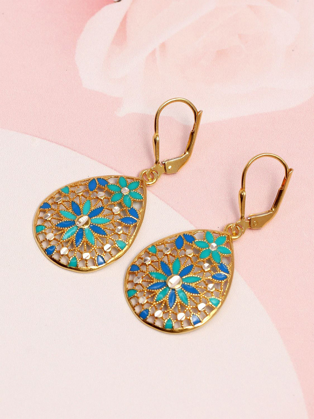 LeCalla 925 Sterling 14K Gold-Plated Artificial Stones Studded Teardrop Drop Earrings