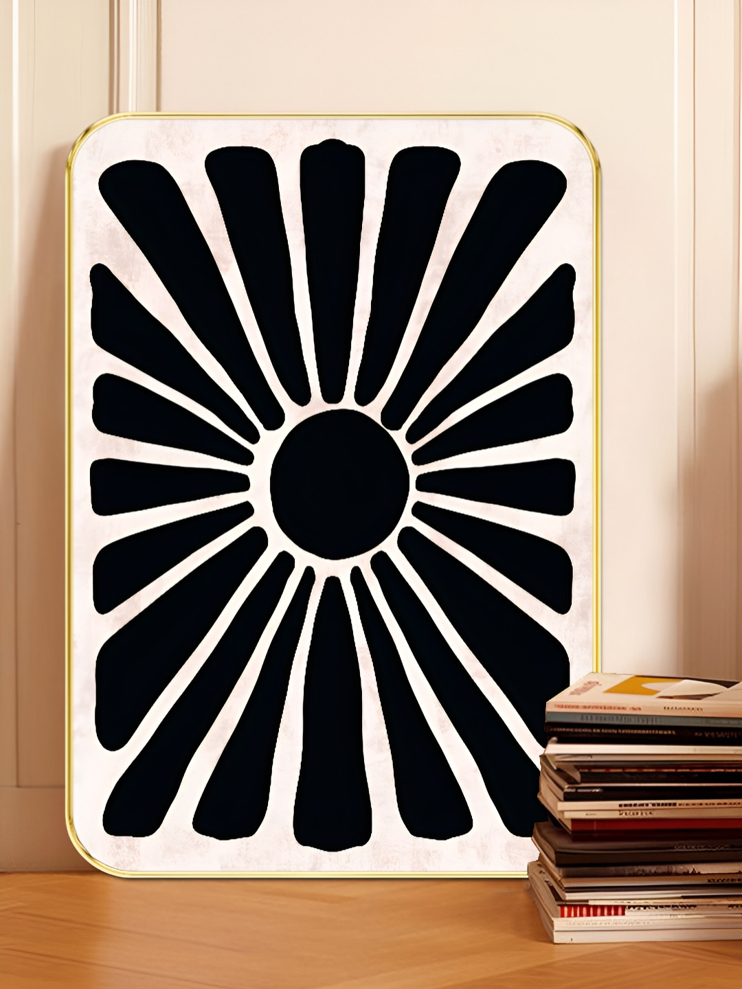 Livin'luxe Black & White Modern Sunburst Floral Wall Art
