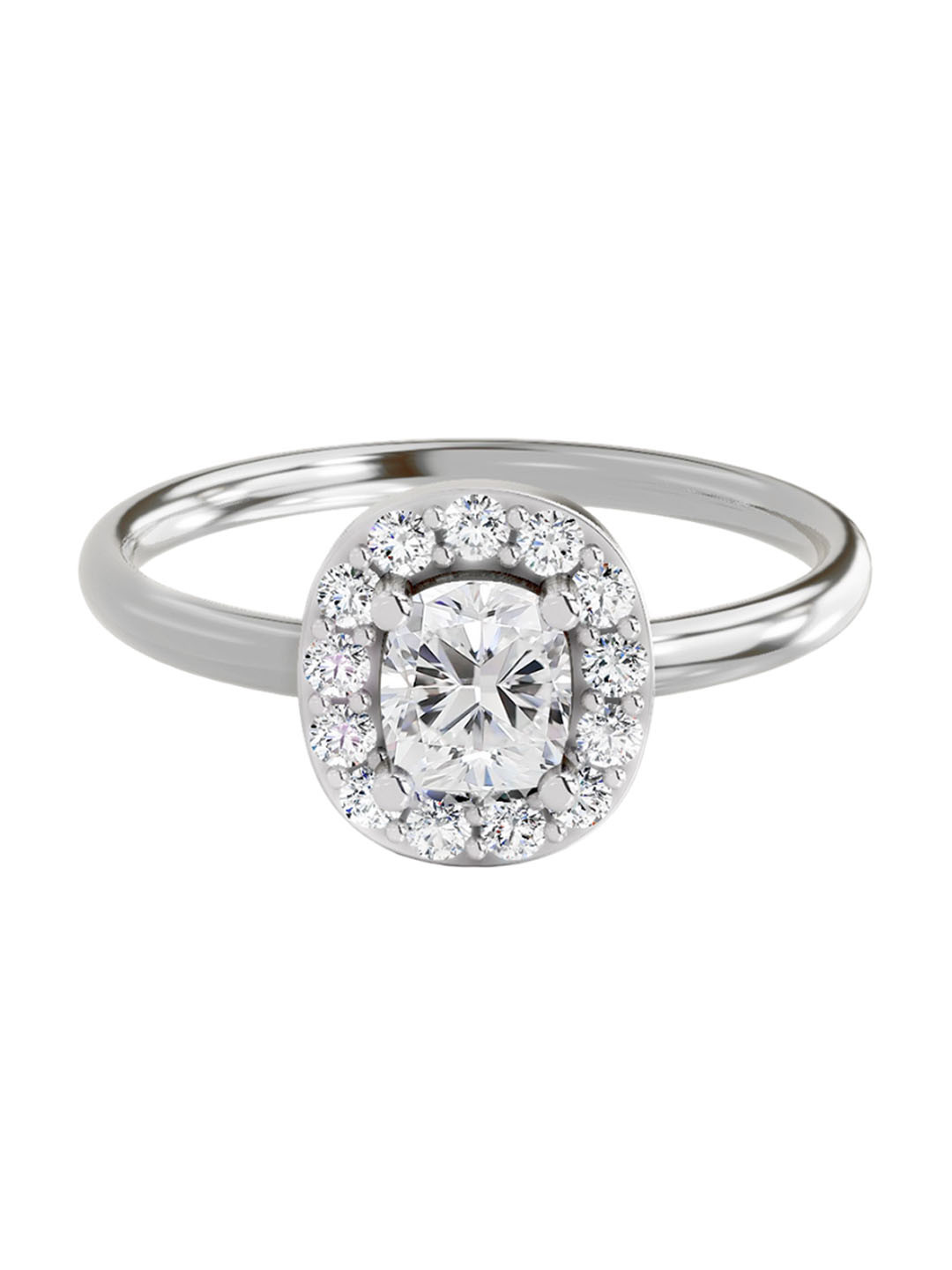 Sparkles 14K White Gold Lab Grown Diamond 0.7 Carat Cushion & Round Shape Diamond Ring