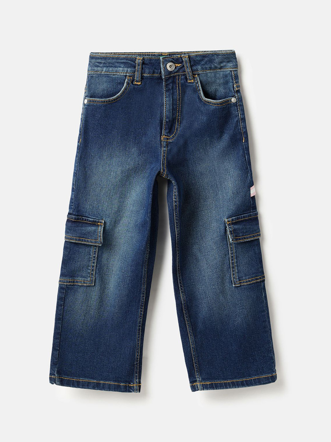 United Colors of Benetton Girls Wide Leg Mid-Rise Cargo Jeans