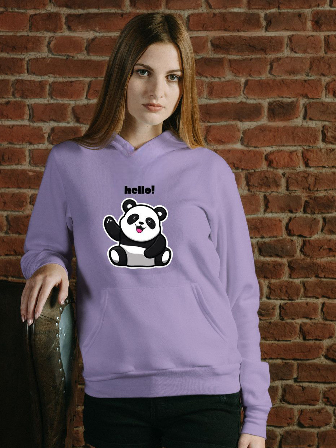 Lavender Panda Graphic Hooded Sweatshirt