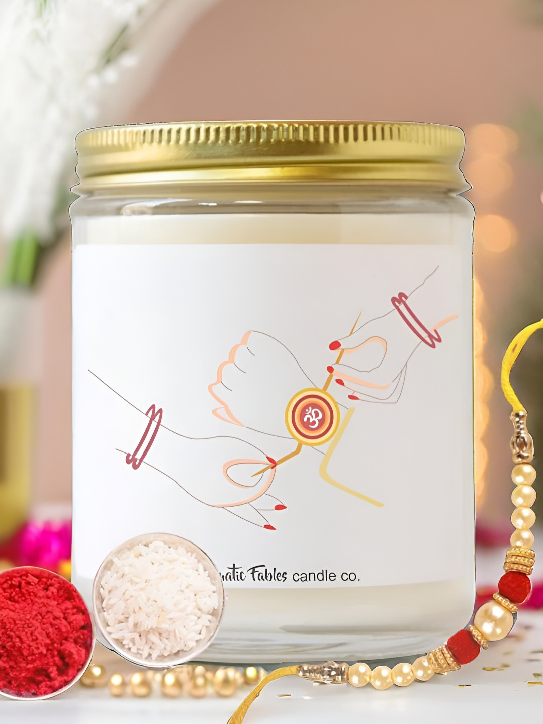 Aromatic Fables Beaded Rakhi With Lily Candle & Tilak