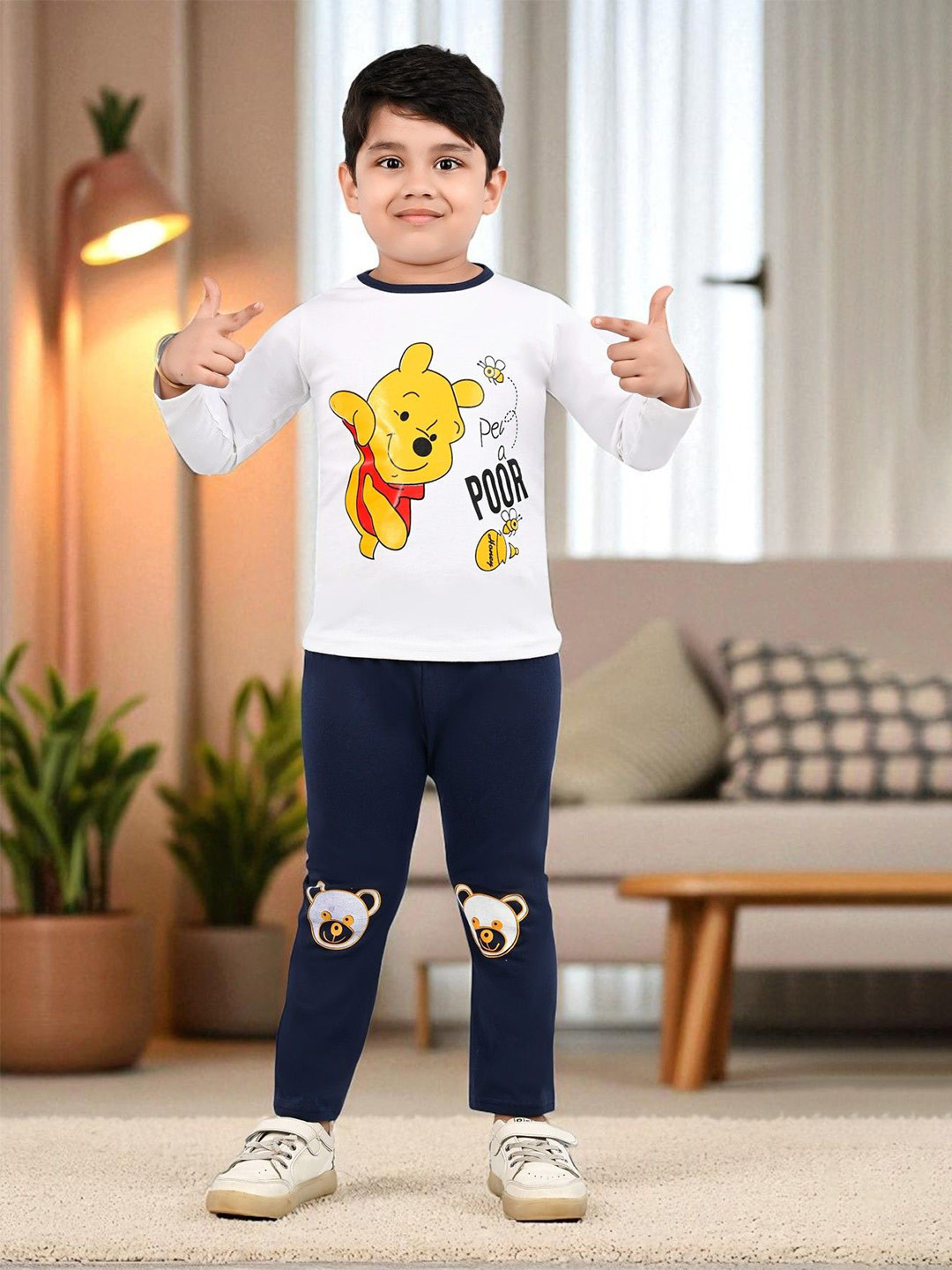 NEW GEN Boys Winnie The Pooh Printed Long Sleeves T-shirt With Trousers