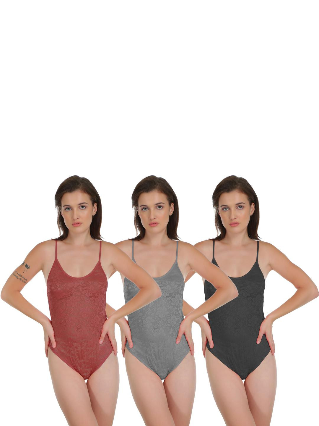 Samvar Net  Pack of 3 Baby Doll with High-Low Self design Night dress