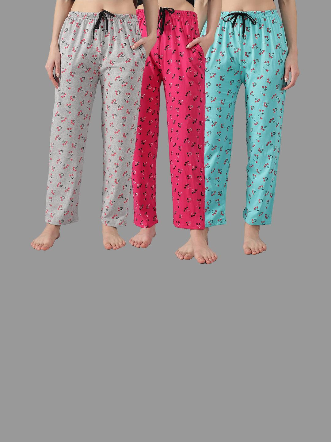 TRENDY WORLD Women Pack Of 3 Printed Cotton Lounge Pants
