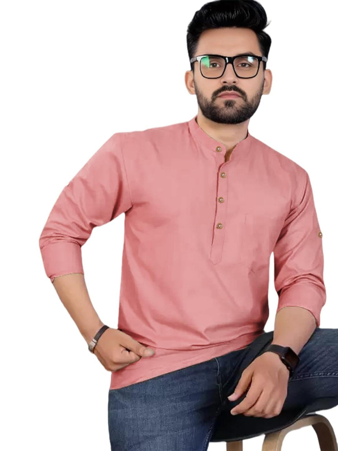 BHUVIKOO Men Peach Kurtas