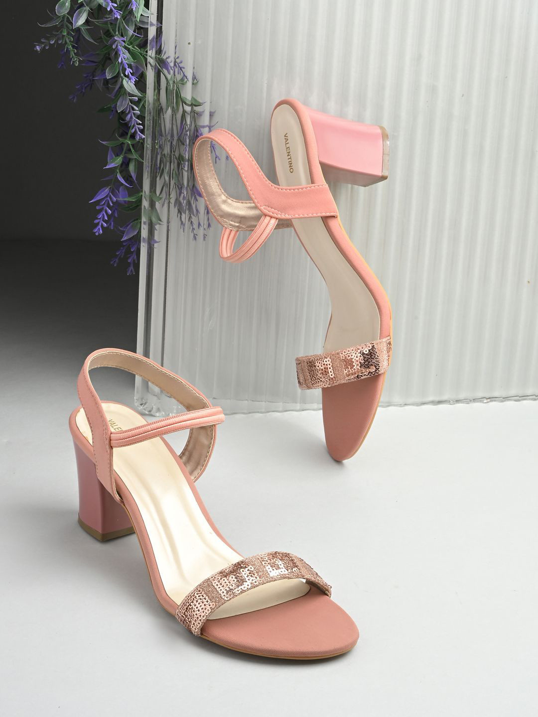 Valentino Embellished Block Sandals Heel