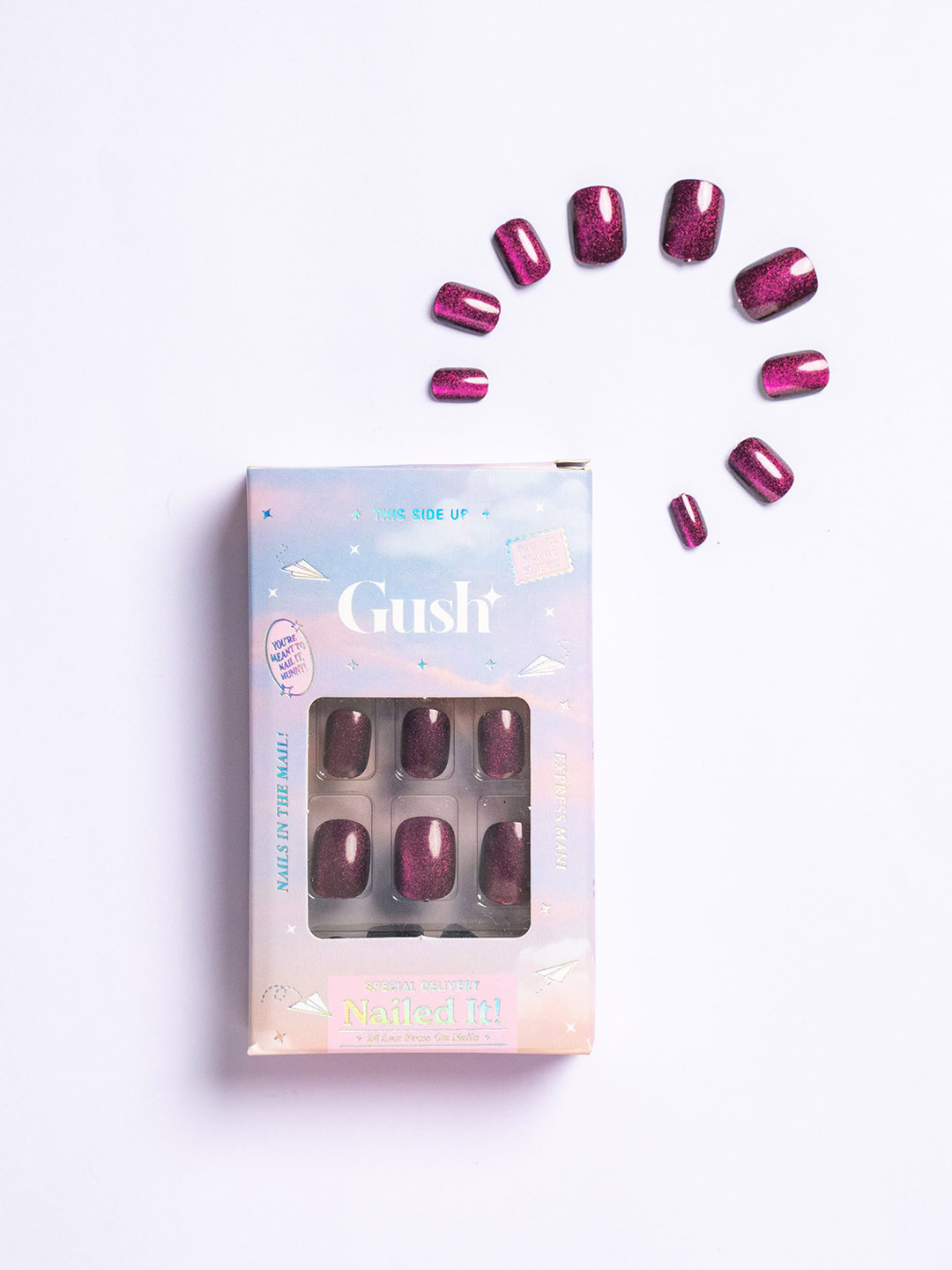 Gush Beauty Set Of 24 Reusable Press On Nails With Application  - Ruby Cat Eye