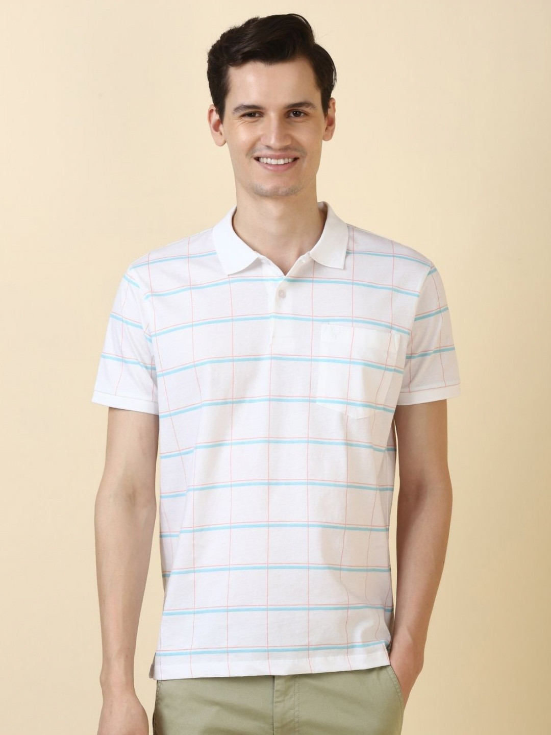 Allen Solly Checked Polo Collar Pure Cotton T-shirt