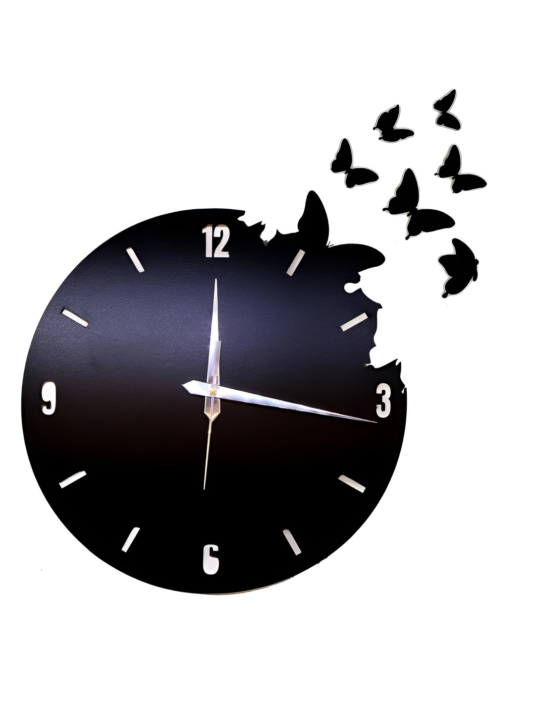 VAH Kya Bat Hai !! Black & White Textured Wooden Butterflies Wall Clock