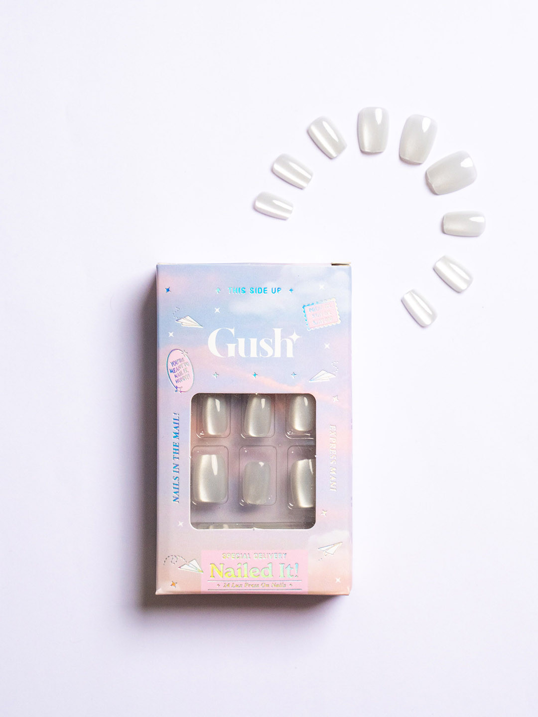 Gush Beauty Set Of 24 Reusable Press On Nails With Application  - Ice Crystal
