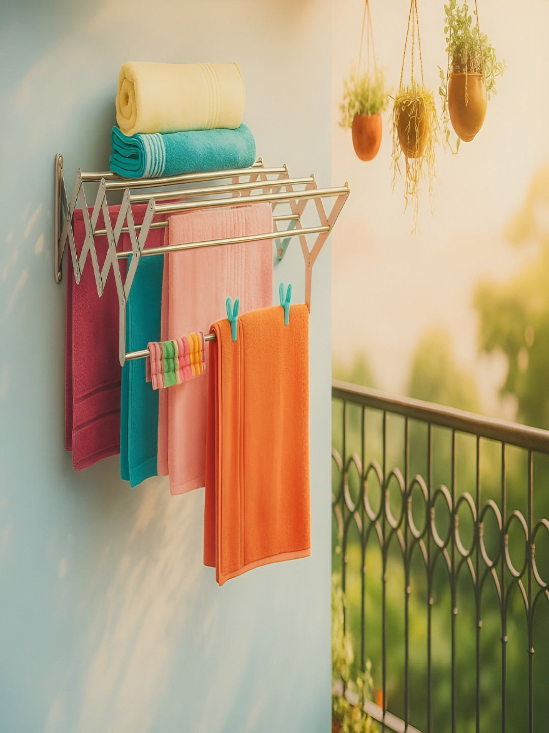 VakkalHome Retractable SS Wall Mount Clothes Drying Rack